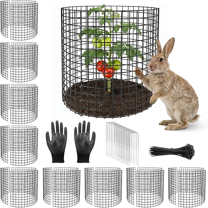 Plant Protector from Animals, 10 Set Plant Cages for Outdoor Plants 12'' x 12'' Metal Wire Protectors for Plants, Protection Cages with Stakes & Zip Ties, to Keep Rabbits Chicken Duck Out for Garden