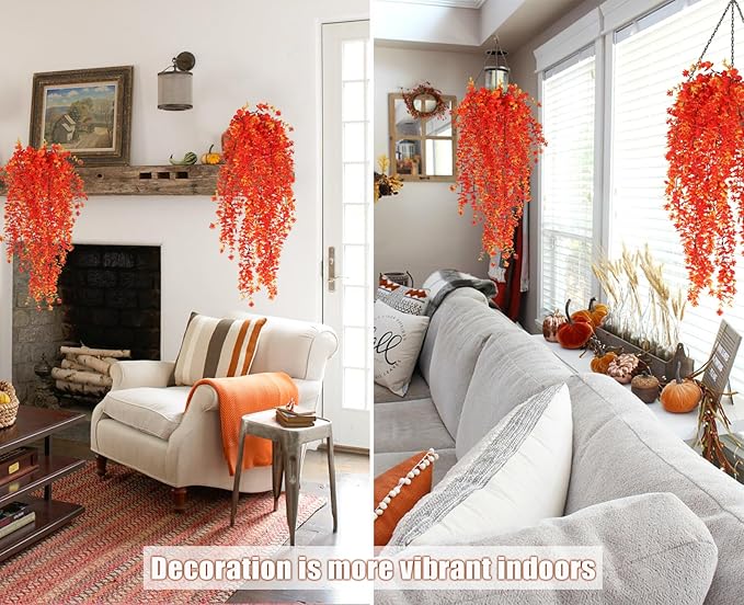 RECUTMS Artificial Hanging Plants Fall Faux Eucalyptus Leaf Fake Hanging Plants Fall Hanging Vines Artificial Flowers Faux Autumn Plants for Thanksgiving Indoor Outdoor House Wedding Party(Gold)