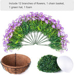 Artificial Fake Hanging Plants Flowers Basket for Outdoors Spring Summer Decoration, UV Resistant Realistic Outdoor Faux Silk Morning Glory in Planter for Outside Porch Patio Balcony Garden Yard Home