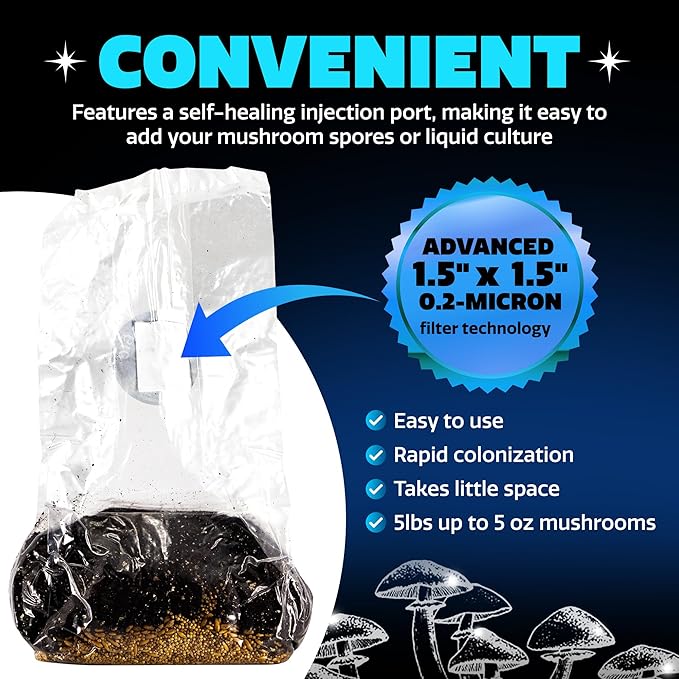 All-In-One Mushroom Grow Kit Bag | Complete Cultivation Kit with Live Cultures, Sterilized Grain Bags, Mushroom Substrate, and Injection port, Easy Grow Various Gourmet Mushroom Species