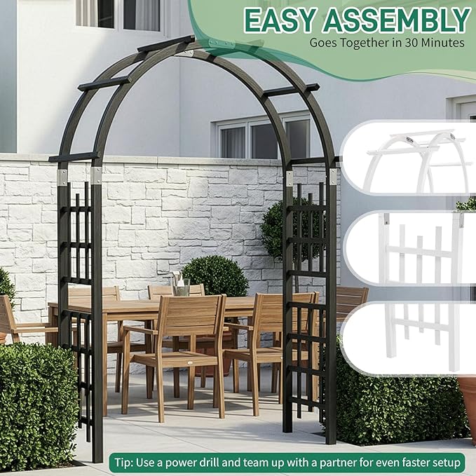 VINGLI Wooden Garden Arbor, Heavy Duty Outdoor Frame Trellis for Ceremony, Wood Trellis Garden Arch Pergola for Plant Climbing, Patio, Lawn, Wedding Ceremony (Black)