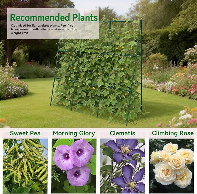 Cucumber Trellis - 49.4"*49.4" Metal Garden Trellis for Climbing Plants, Garden Trellis with Plastic-Coated Steel Pipe, A Frame Trellis for Cucumbers, Peas, Morning Glories(Green)