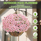 Artificial Flowers Fake Plants for Outdoors Spring Decoration, 13Bundles Silk Realistic UV Resistant Faux Flowers for Outside Planter Porch Yard Patio Garden Home Indoor, Pink