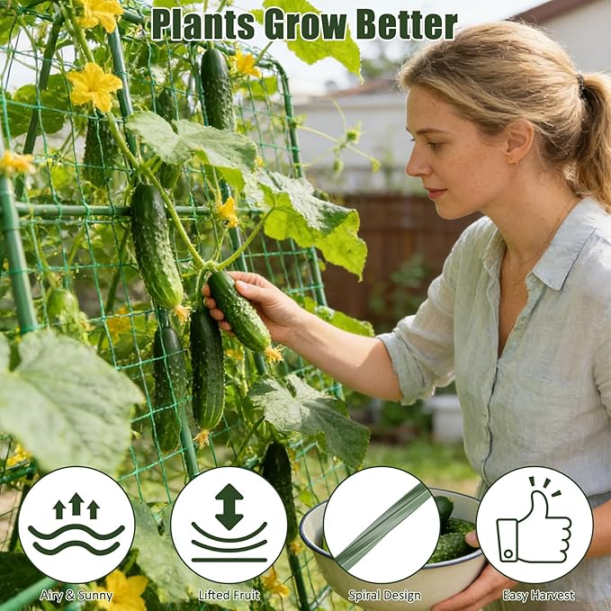 Miory Cucumber Trellis, 63" Tall U Shape Trellis for Raised Bed, Garden Arch Trellis for Climbing Plants Outdoor, Plant Support for Vegetables Vines, Steel with PE Coated (48“Lx32”Wx63“H)