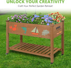 ketive Raised Garden Bed with Legs & Wheels –, Outdoor Elevated Planter Box with Storage Shelf & Hooks for Vegetables, Flowers, and Herbs for Outdoor Gardening, Patio, Balcony,48"x 24"x 33"(Brown)