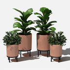 Veradek Demi Series Round Planter w/Stand for Porch/Patio | Durable Plastic-Stone Composite & Wooden Stand | Modern Décor for Tall Plants, Flowers