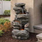 Teamson Home 39.37 in. Outdoor Faux Stacked Stone 4-Tier Water Fountain with LED Lights and Pump, Gray