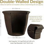 Sunnydaze 20-Inch Anjelica Large Plastic Pot for Plants - Outdoor Double-Walled Large Plastic Planter with Drillable Drainage Holes - Sable - 4pk