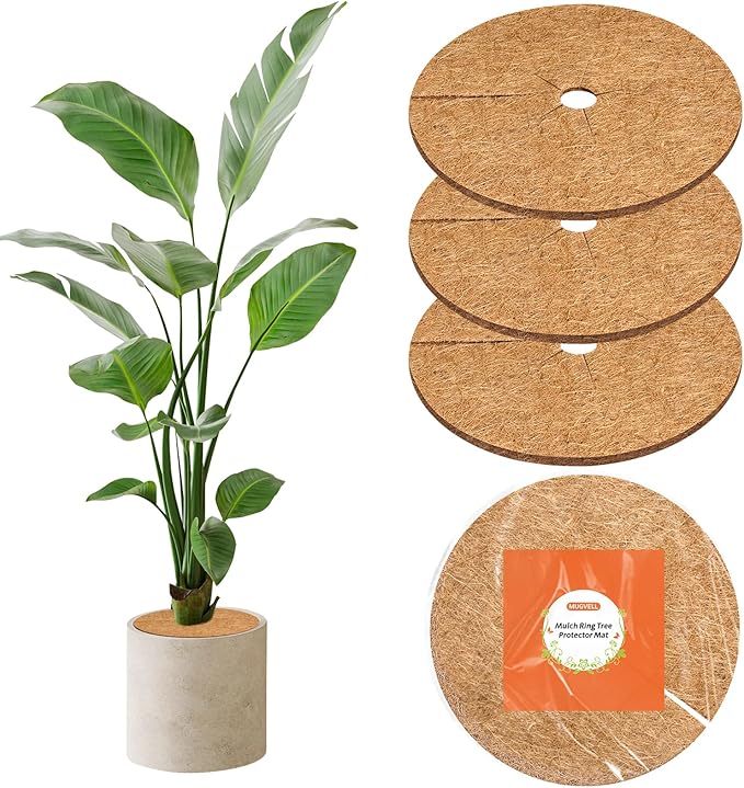 10 Inch Coconut Fiber Mulch Ring, 3 Pcs Tree Protector Mats, Coco Coir Mulch Mat Tree Guards, Plants Disc Soil Cover for Landscaping and Indoor Outdoor Gardening Pot