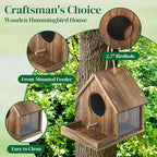 DIY Wooden Hummingbird House Assembly Kit for Outside Hanging, Ideal Bluebird House for Outdoors with Transparent Viewing Window, Built-in Bird Feeder, Gift for Bird Lovers, Great Garden Decoration