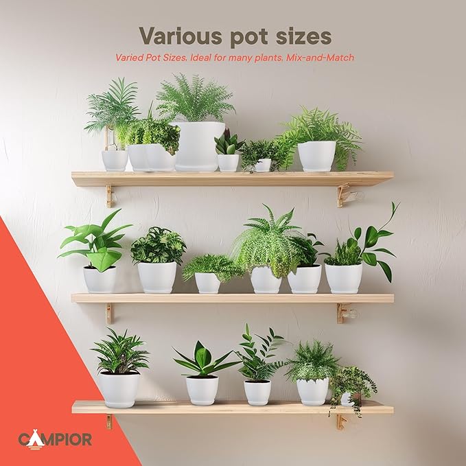 Planter Pots with Drainage Holes - Lightweight, Durable & Space-Saving Pots for Indoor and Outdoor - Versatile Functionality, Simple Modern Design, Set of 3 Plastic Planter Pots - White