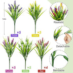 Bassion 24 Bundles Artificial Flowers for Outdoors, Fake Lavender Flowers with Monkey Grass UV Resistant Plastic Faux Plants for Outside Hanging Planter Window Box Garden Patio Front Porch Home Decor