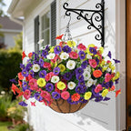 Homsunny Artificial Hanging Flowers Plants with Basket for Outdoors - Fake Petunias Flowers Fake Silk Morning Glory Planter for Outside Porch Patio Balcony Garden Spring Summer Decor(Color Blending)
