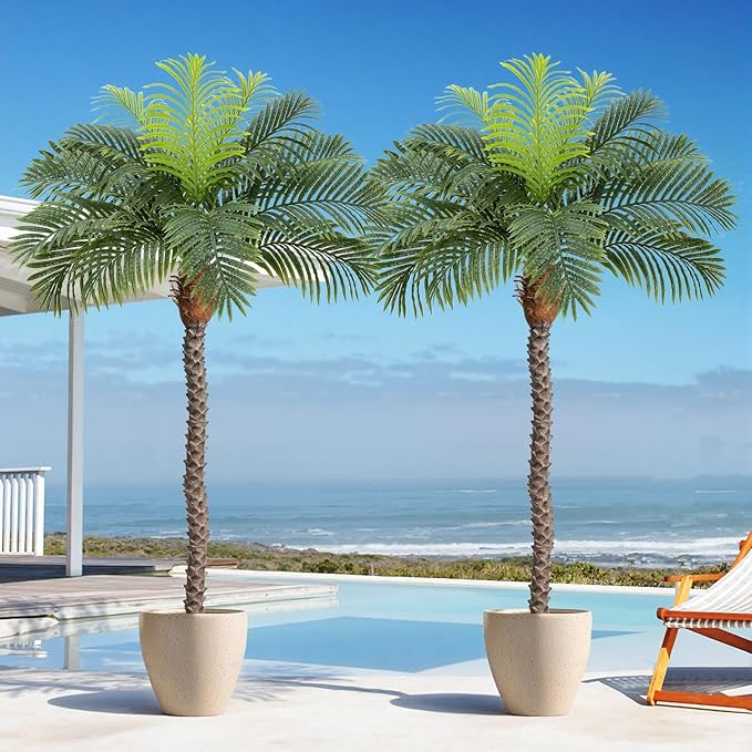 6ft Tall Artificial Phoenix Palm Tree for Outdoor Indoor Decor, Large Faux Coconut Silk Palm Tree Tropical Fake Tree Perfect for Outside Patio Poolside Home Office Decor (Set of 2)
