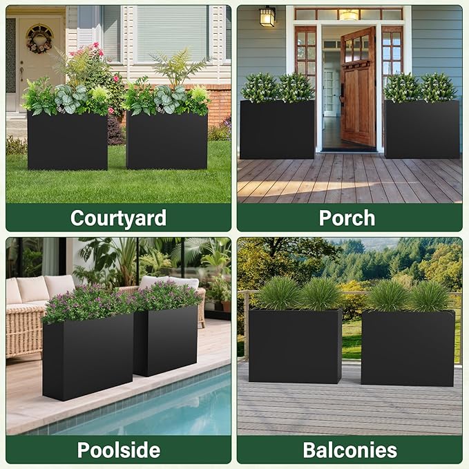 Metal Tall Planter 38" L x 12" W x 30" H, Long Rectangular Planter Box with Drainage Holes & Removable Shelf – Heavy Duty Steel Planter for Tall Plants, Flowers or Shrubs