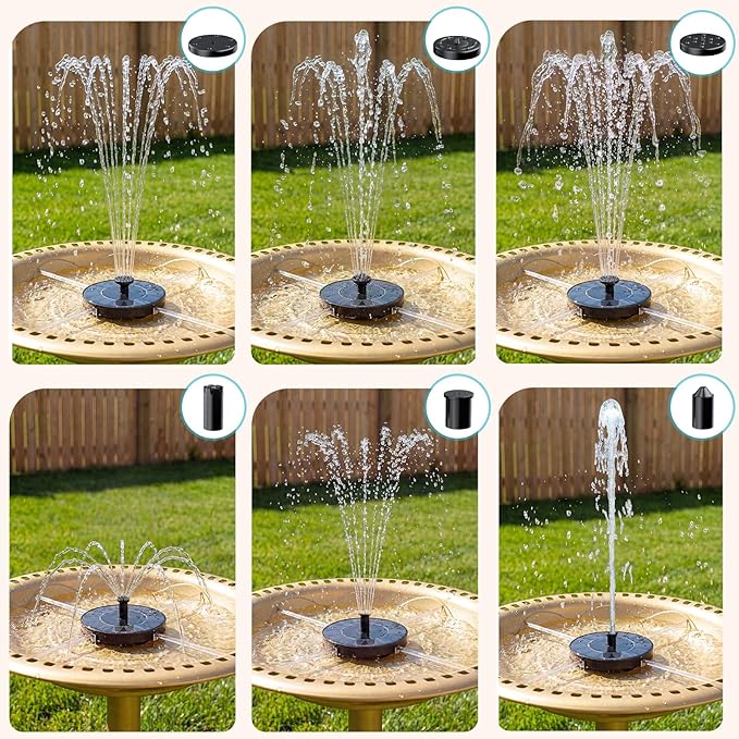 AMZtime Solar Fountain, 2026 Upgraded Solar Water Fountains with 6 Nozzles, Free Standing Floating Solar Powered Water Fountain Pump for Bird Bath, Garden, Pool, Pond and Outdoor