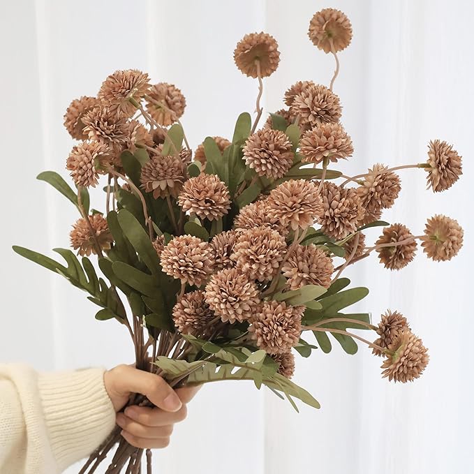 12Pcs Fake Kiku Flowers, Artificial Small Chrysanthemum Balls with Stems, Faux Silk Mini Pompon Mums for Vase Floral Arrangement DIY Bouquets Wedding Party Table Centerpieces Home Decor (No Vase)