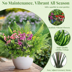 Alupssuc 48Pcs Artificial Flowers and Plants,UV Resistant & No Fade Fake Plastic Greenery Shrubs for Home Garden, Pathway, Front Porch-Spring Summer Decor, Indoor/Outdoor Use, Red Purple Pink Blue