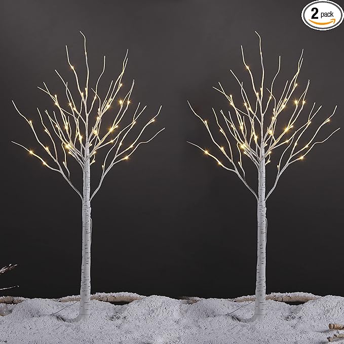LIGHTSHARE 4 Feet 48L LED Birch Tree Lights, Pack of 2, Warm White, for Holiday Party and Christmas Decoration, Indoor and Outdoor Use