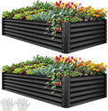 YITAHOME 8x4x1.5ft 2pcs Large Raised Garden Bed Kit, Galvanized Metal Planter Box with Gloves, Ground Nails & Safety Rubber, Outdoor Above Ground Planters for Plants Vegetables Flowers, Black