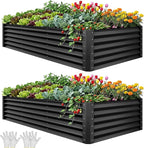YITAHOME 8x4x1.5ft 2pcs Large Raised Garden Bed Kit, Galvanized Metal Planter Box with Gloves, Ground Nails & Safety Rubber, Outdoor Above Ground Planters for Plants Vegetables Flowers, Black