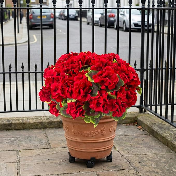 lovemoon 32 Pcs Artificial Geranium Plant Realistic Silk Flowers for Outside Bulk UV Resistant Faux Geraniums Flowers for Indoor Outdoor Home Garden Office Decoration(32, Red)