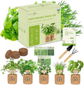 Herb Indoor Garden Kit- Unique Chrismas Herb Gardening Gift, Home Kitchen Gift for Mom, Friends, and Gardeners (Basil, Parsley, Chives, Cilantro, Mint)