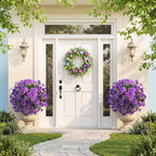 Alupssuc 2Pcs 20" Artificial Topiary Ball Flowers for Outdoors, Spring Decoration with Spike, UV Resistant Faux Summer Plants, Fake Bushes Indoor Decor, Purple Deep Purple for Garden, Porch & Patio