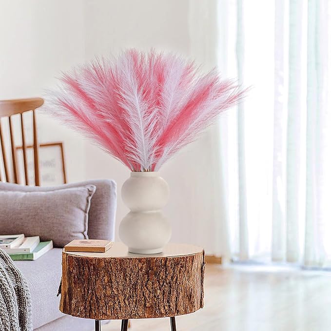 SeptCat 60 Pcs Pampas Grass Decor 21.7" Fluffy Faux Short Pink White Pampas Grass Artificial Small Pompas Grass Flower Vase Filler for Home Wedding Decoration