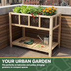 Raised Garden Bed Outdoor with Shelf, 43.7''x23.2''x30.7''Wood Planter Box with Transparent Window, Drainage Holes, Liner, Garden Beds Flower Stand for Balcony Kitchen, Gift for Gardening