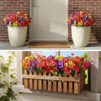 CEWOR 12 Bundles Artificial Flowers for Outdoor Indoor, Fake Silk Daisy with Eucalyptus Leaves, Faux Flower for Garden Front Door Porch Planter Patio Home Decor (Mix Red Purple Yellow Fuchsia)