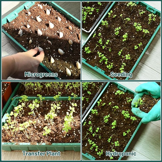 YoleShy 5 Packs Seed Starter Tray with Dome Reusable Plastic Plant Growing Trays with Humidity Domes Lids Thickened Sturdy for Seed Starting Germination Growing Seedling Propagation,14.5"x9"