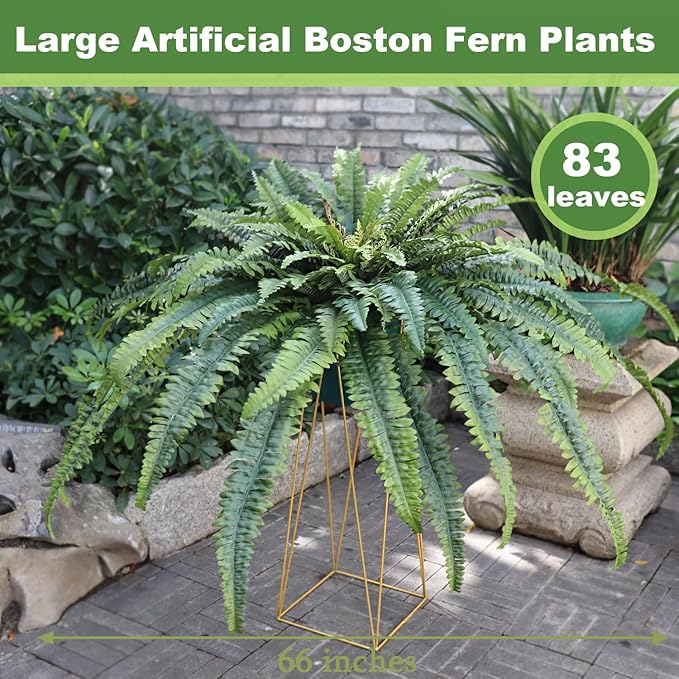 Artificial Ferns for Outdoors, 68" Fake Fern Artificial Plants Large, UV Resistant Faux Boston Fern Suitable for Porch Planters Home Indoors Entrance Patio Garden Porch (1 Stem)