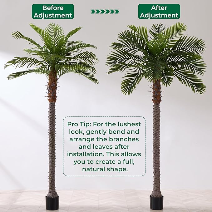 8.5FT Artificial Coconut Palm Set of 2, Faux Silk Palm Tree, Tropical Fake Trees for Indoor Outdoor, Large Sago Palm Plants for Home Office Garden Patio Poolside Backyard