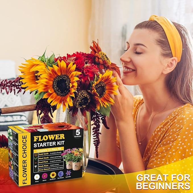 Indoor Daisy Garden Starter Kit with Gardening Tools - Planter Bags, Markers, Soil Disks and Shears, Home Gardening Gifts for Women Men Plant Lovers