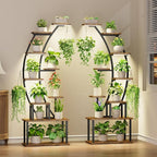 BACEKOLL Plant Stand Indoor with Grow Lights, 9 Tiered Metal Plant Shelf, 64" Tall Plant Stand for Indoor Plants Multiple, Large Plant Rack Display Shelf, Curved Plant Holder for Living Room, Patio