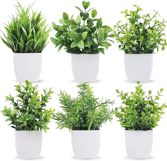 Der Rose 6 Pack Small Fake Plants Artificial Plants in Pots for Home Bthroom Bedroom Living Room Decor Indoor（Green）