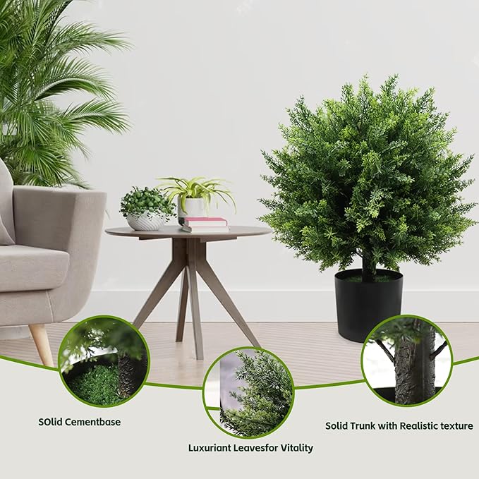 21-Inch Artificial Cedar Ball Trees (Set of Two) – Lifelike, UV-Resistant Decor for Indoor & Outdoor Use – Enhance Your Space with Vibrant Greenery