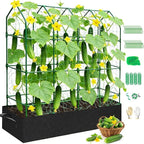 Large Cucumber Trellis for Climbing Plants Outdoor with Grow Bag,67" Tall Metal U-Frame Plant Trellis for Cucumber with Garden Netting and Plant Clip Plant Ties for Vegetables Tomatoes Squash Pea