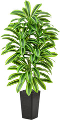 Artificial Dracaena Tree：5FT Faux Silk Tropical Yucca Floor Trees Realistic Fake Green Plant with Natural Wood Trunk & Lifelike Leaves for Home Office Decor Indoor & Outdoor (5FT,1-Pack,Black)