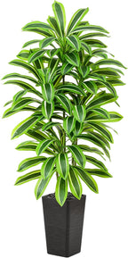 Artificial Dracaena Tree：5FT Faux Silk Tropical Yucca Floor Trees Realistic Fake Green Plant with Natural Wood Trunk & Lifelike Leaves for Home Office Decor Indoor & Outdoor (5FT,1-Pack,Black)