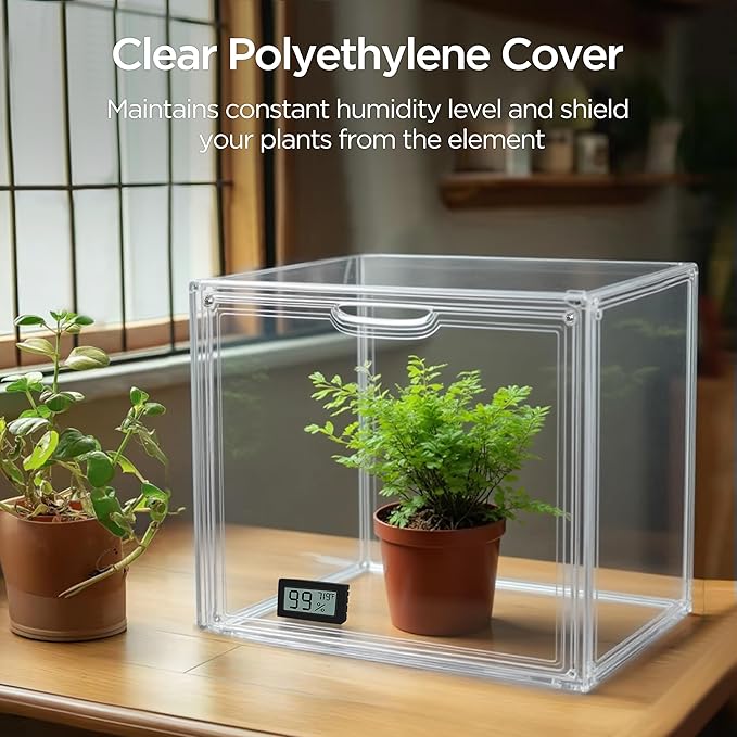 HBlife Mini Greenhouse for Indoor, Clear Stackable Green House with Magnetic Waterproof Door for Small Plants Nursery Germination, Tabletop Portable Greenhouse, 14.1x8.6x10.6 Inch (2 Pack)