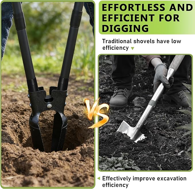 LLARGUEST Post Hole Digger,57 Inch Heavy Duty Metal Hole Digger Tool for Digging,Grey Manual Tool for Transplant, Camping,Gardening.