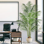 Artificial Palm Tree 6ft Tall Fake Palm Tree Indoor Decor with 18 Leaves and Real Bark Design Faux Tropical Areca Palm Silk Floor Plant in Pot for Home Office Living Room Bedroom Decor 1pcs