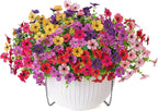 HyeFlora Artificial Faux Hanging Flowers Plants Basket for Outdoor Outside Decoration, Fake Silk Colorful Daisy in Planter for Porch Patio Garden Yard Home
