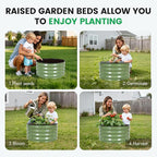 INNO STAGE 3 Pcs Round Galvanized Raised Garden Bed — 2×2×1ft Planter Box Outdoor Raised Beds Kit for Gardening Vegetables, Fruits, Herbs, and Flowers, Olive Green