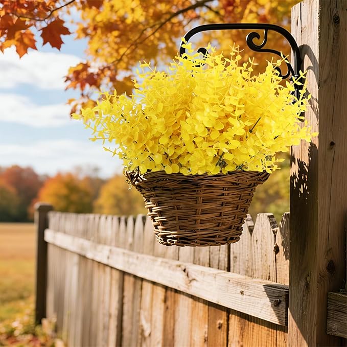 RECUTMS Artificial Fake Flowers Faux Outdoor Plastic Plants 12 Bundles UV Resistant Spring Plants Faux Flowers Artificial Boxwood Greenery Indoor Outside Spring Home Garden Decor(Pure Yellow)
