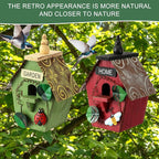 DoubleFill 2 Pcs Birdhouses for Outdoor Hanging Yard Outside Wooden Birdhouse Hand Painted Bird Box for Bird Lovers Bluebird Tree Garden Decor Decorative Birdhouse(Red,Green,Iron Roof)