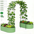 DoCred 3 in 1 Galvanized Raised Garden Bed, 2Pcs Garden Planter Box with 87" H Trellis for Climbing Plants, Outdoor Gardening Raised Beds with Climbing Net for Fruits, Vegetables, Flower (Green)
