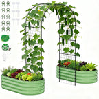 DoCred 3 in 1 Galvanized Raised Garden Bed, 2Pcs Garden Planter Box with 87" H Trellis for Climbing Plants, Outdoor Gardening Raised Beds with Climbing Net for Fruits, Vegetables, Flower (Green)